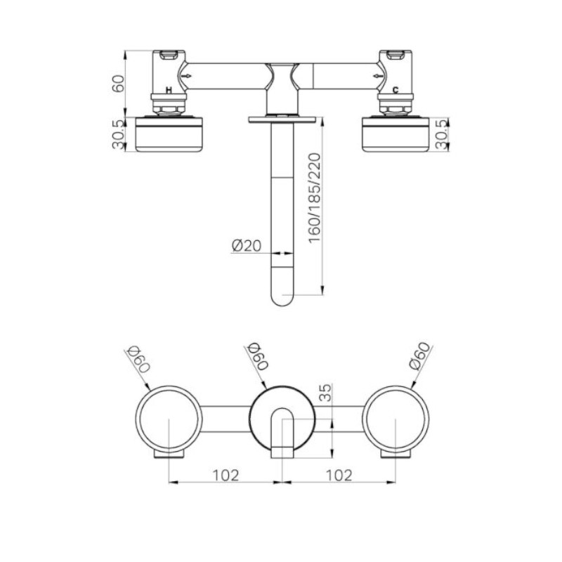 Nero Serenity Wall Basin Set 160mm Spout Metal Handle