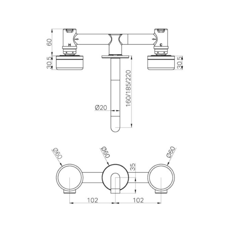Nero Serenity Wall Basin Set 160mm Spout Rome Travertine Handle