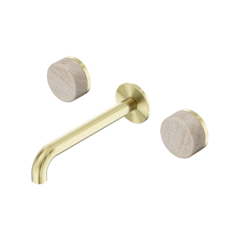 Nero Serenity Wall Basin Set 160mm Spout Rome Travertine Handle BG