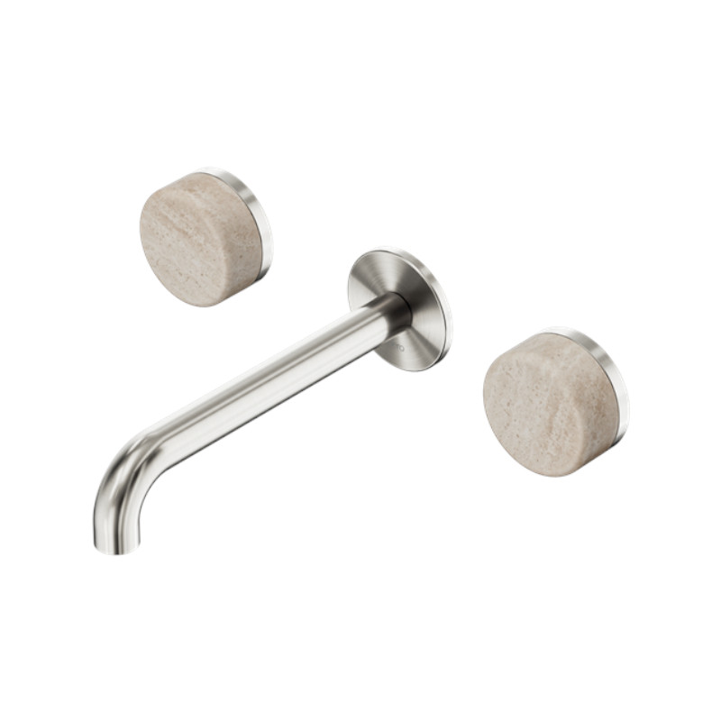 Nero Serenity Wall Basin Set 160mm Spout Rome Travertine Handle BN