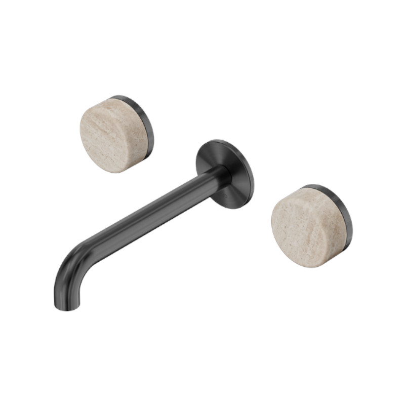 Nero Serenity Wall Basin Set 160mm Spout Rome Travertine Handle GM