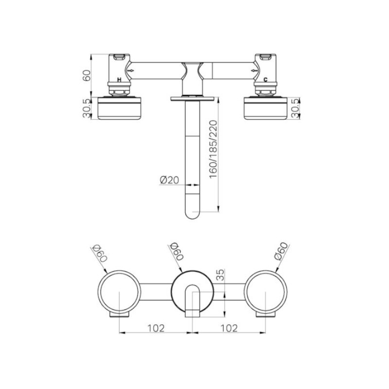 Nero Serenity Wall Basin Set 160mm Spout Verde Alpi Handle