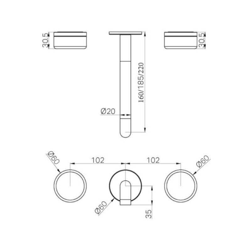 Nero Serenity Wall Basin Set 185mm Metal Handle Trim Kit Only specs