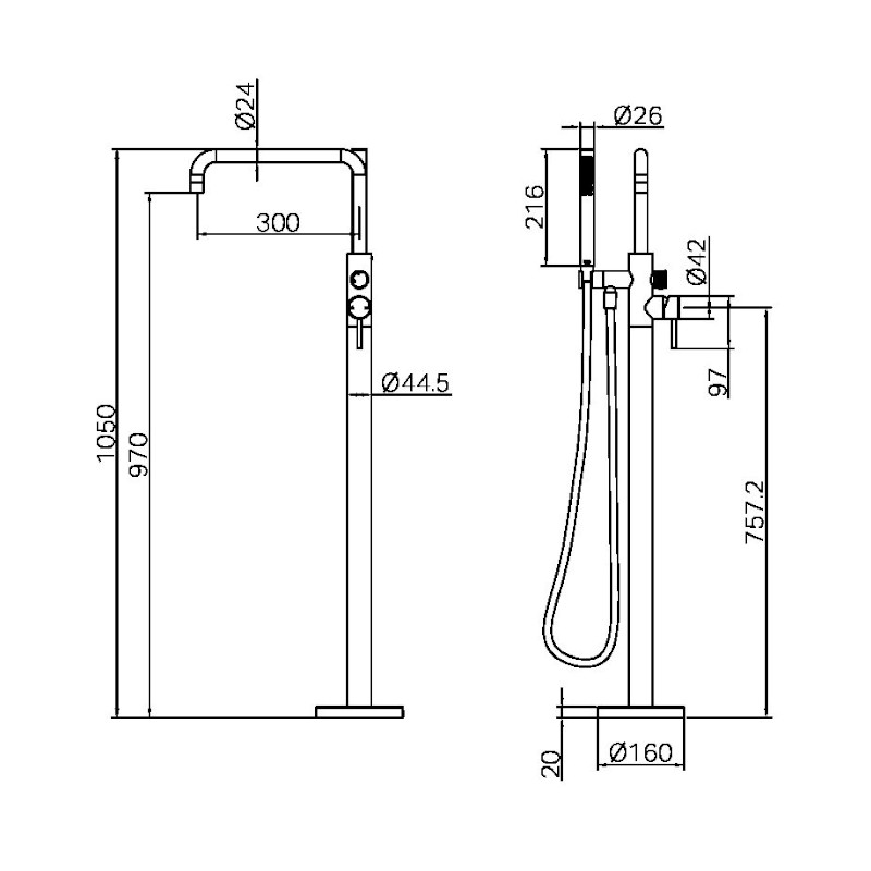 Nero Zen Freestanding Bath Mixer With PVC Shower Hose specs