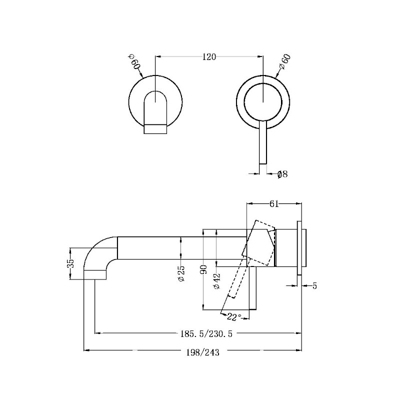 Nero Zen Wall Basin Mixer Separate Back Plate 185mm Spout Trim Kits Only specs
